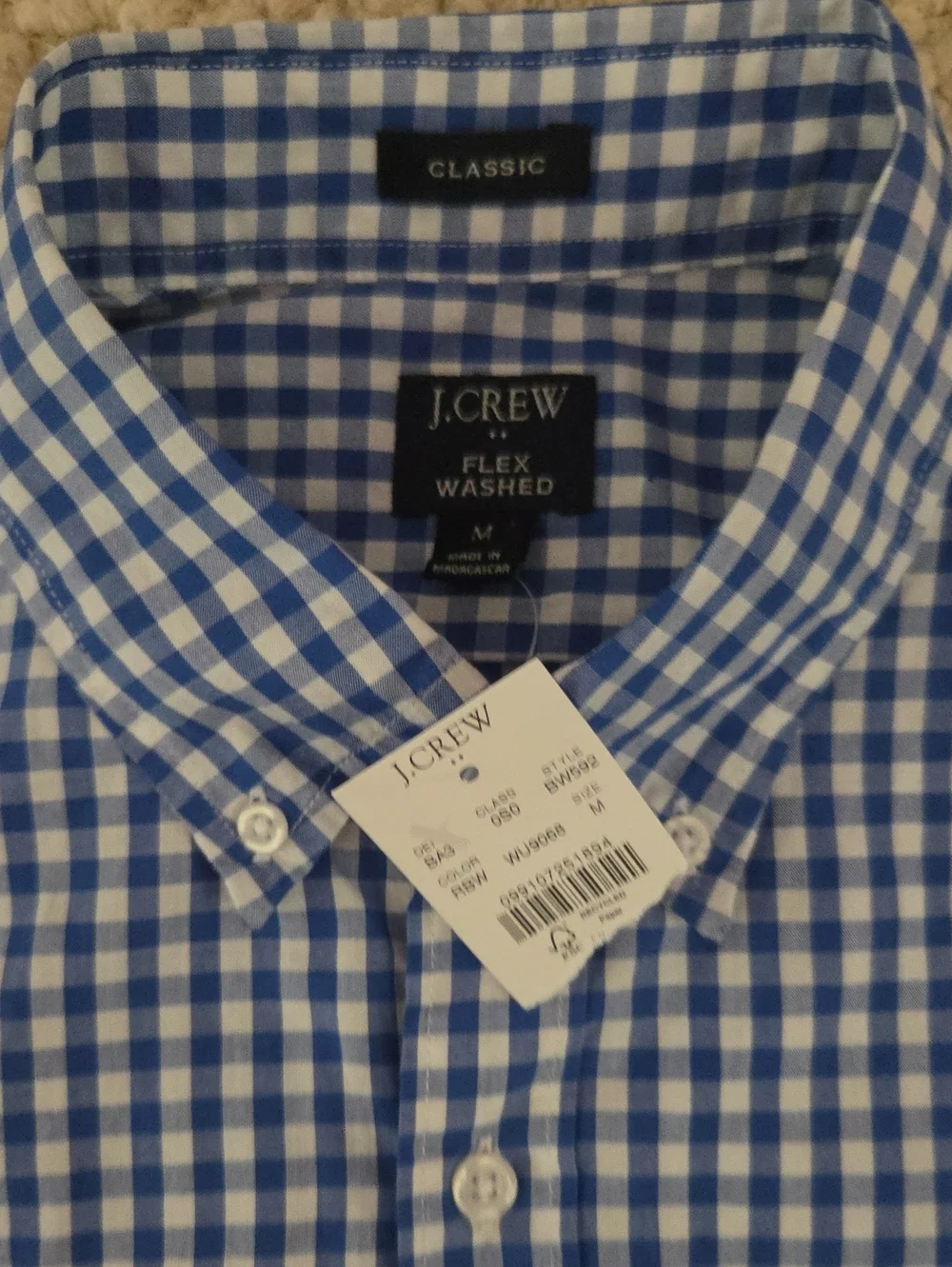 J. Crew Blue and White Gingham Flex Washed Classic Button-Down Shirt, M